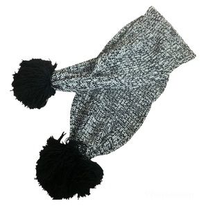 Helene Berman London Chunky Ribbed Knit Pom Pom Scarf Extra Long
